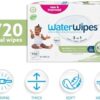 WaterWipes Sensitive+ Baby & Toddler Wipes, 720 Count (12 Packs), 3-In-1 Cleans, Cares, Protects, 99.9% Water, Textured Clean, Unscented